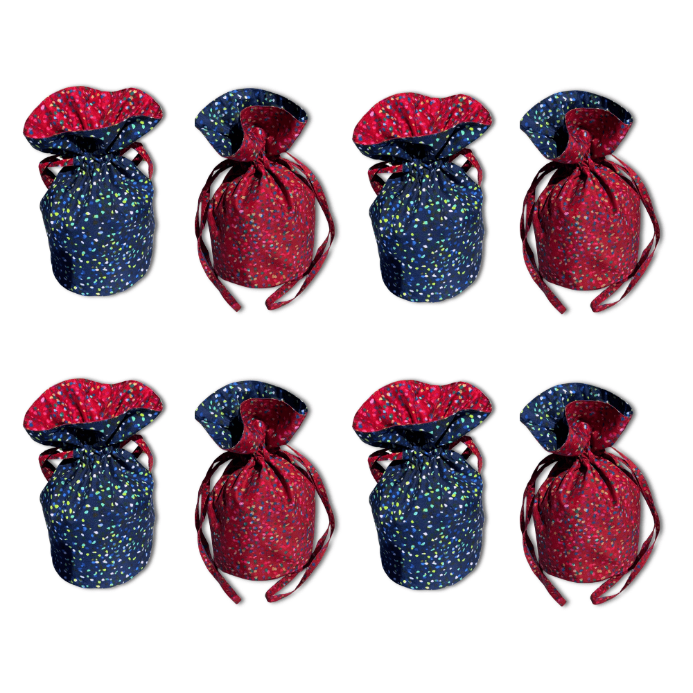Medium Reusable Fabric Gift Bag | Blue & Red Confetti