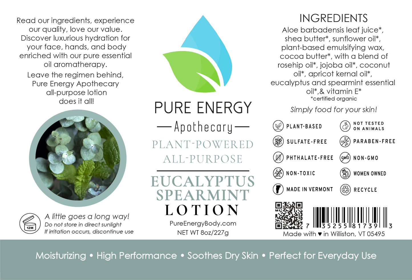 Natural All Purpose Lotion 8 Oz (Eucalyptus & Spearmint)