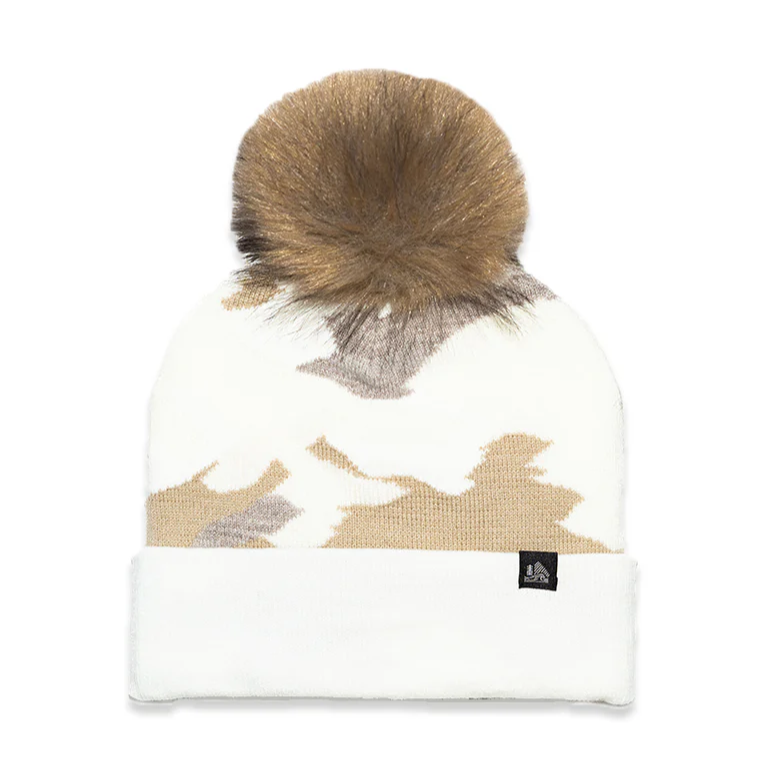 Camo Cuffed Faux Fur Pom Beanie