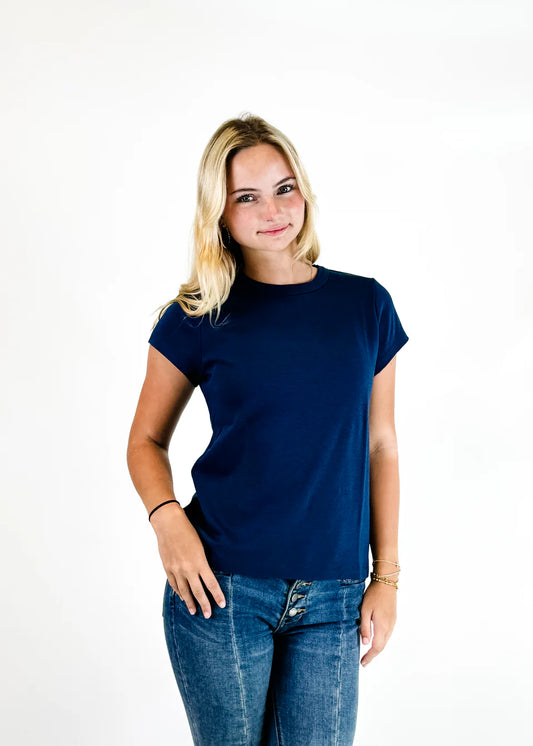 Women's Solid Interlock Stitch Tee - Navy