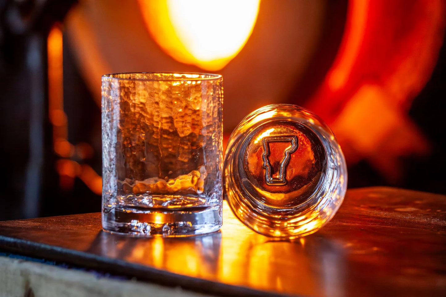 Pair of Hammered Rocks Glass (2) with Vermont Stamp