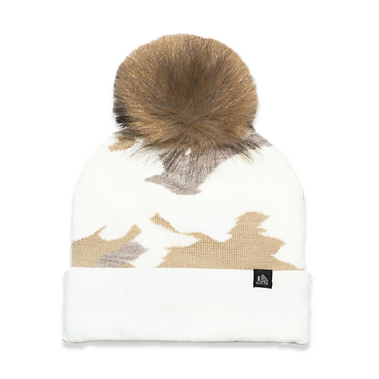 Camo Cuffed Faux Fur Pom Beanie