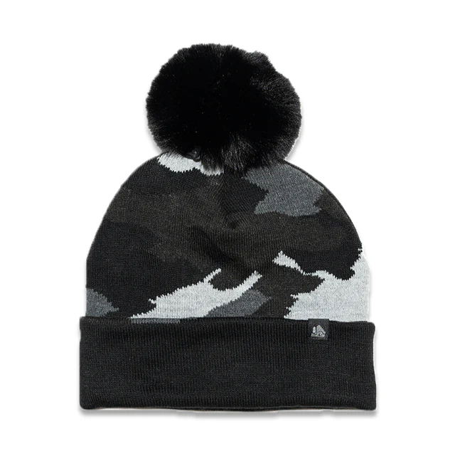 Camo Cuffed Faux Fur Pom Beanie